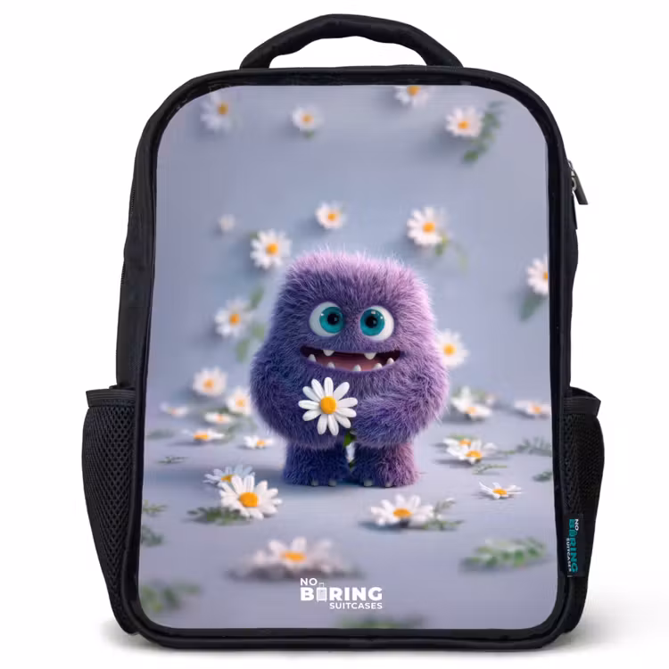 Kids backpack - Black - Purple Fluffy Friend with Daisy — 1