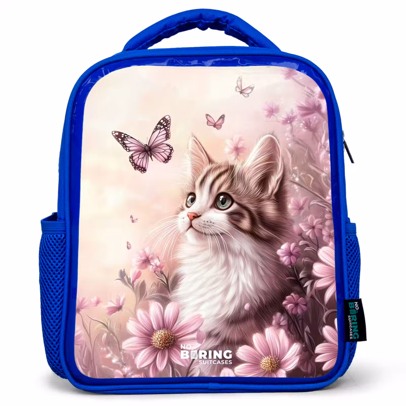 Kids backpack - Blue - Cat - Purple - Butterflies - Flowers — 1