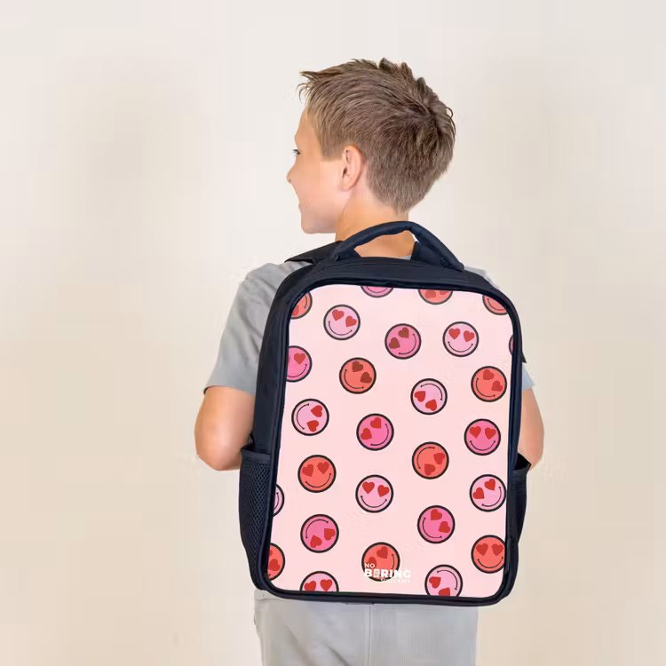 Kids backpack - Black - Heart - Smiley - Pattern — 2