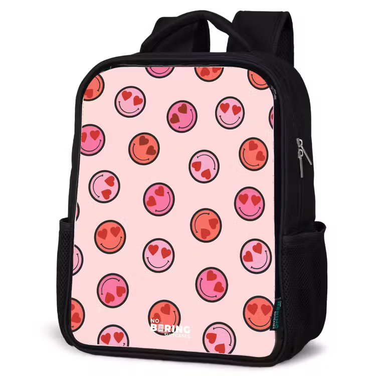 Kids backpack - Black - Heart - Smiley - Pattern — 4