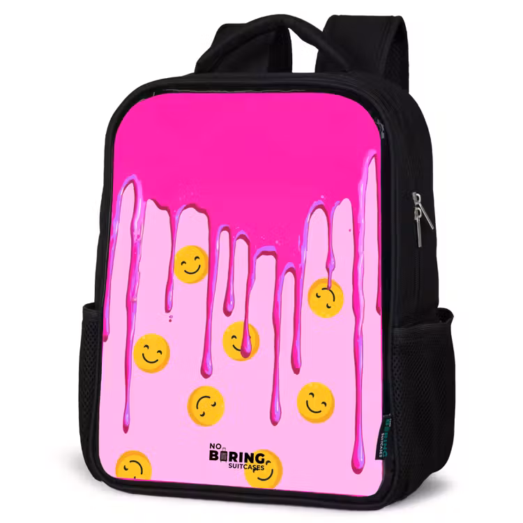 Kids backpack - Black - Paint - Smiley face - Pink — 4