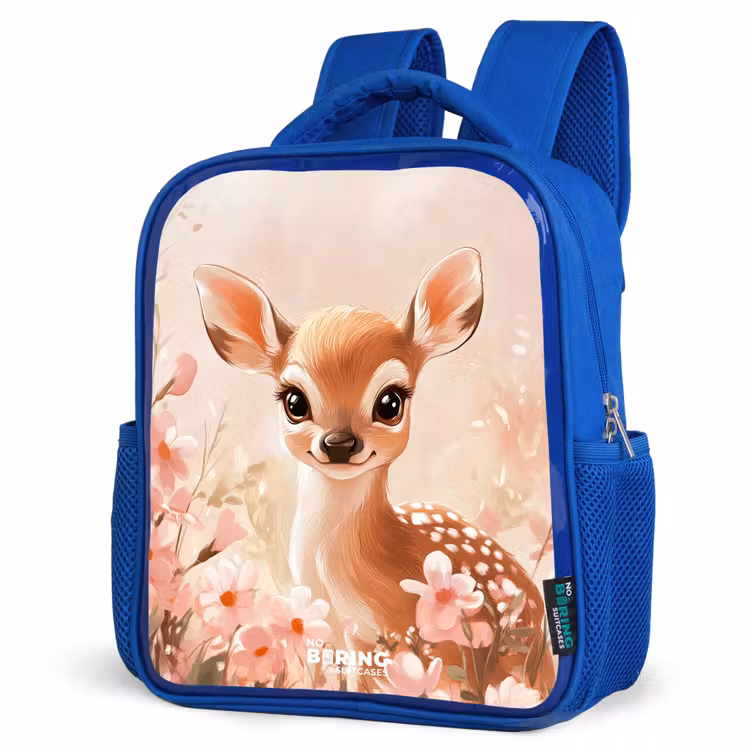 Kids backpack - Blue - Deer - Eyes - Dots - Flowers — 3
