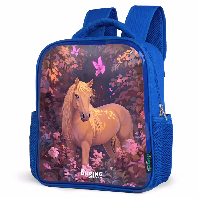 Kids backpack - Blue - Horse - Flowers - Purple - Butterfly — 3