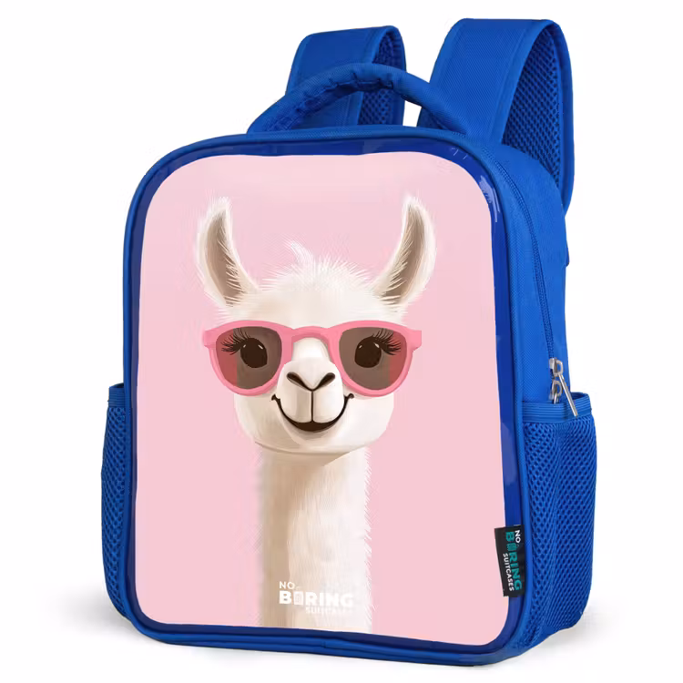 Kids backpack - Blue - Llama - White - Sunglasses - Eyelashes — 3