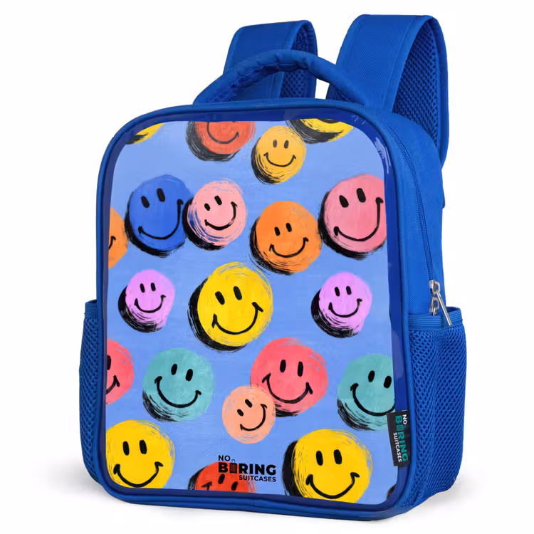 Kids backpack - Blue - A playful and artistic pattern of colorful smileys — 3