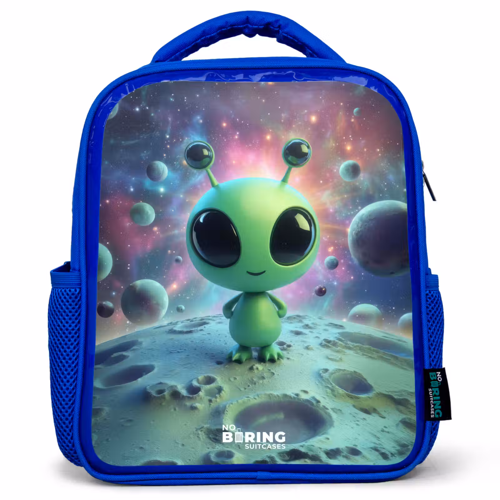 Kids backpack - Blue - Green alien creature on lunar landscape — 1