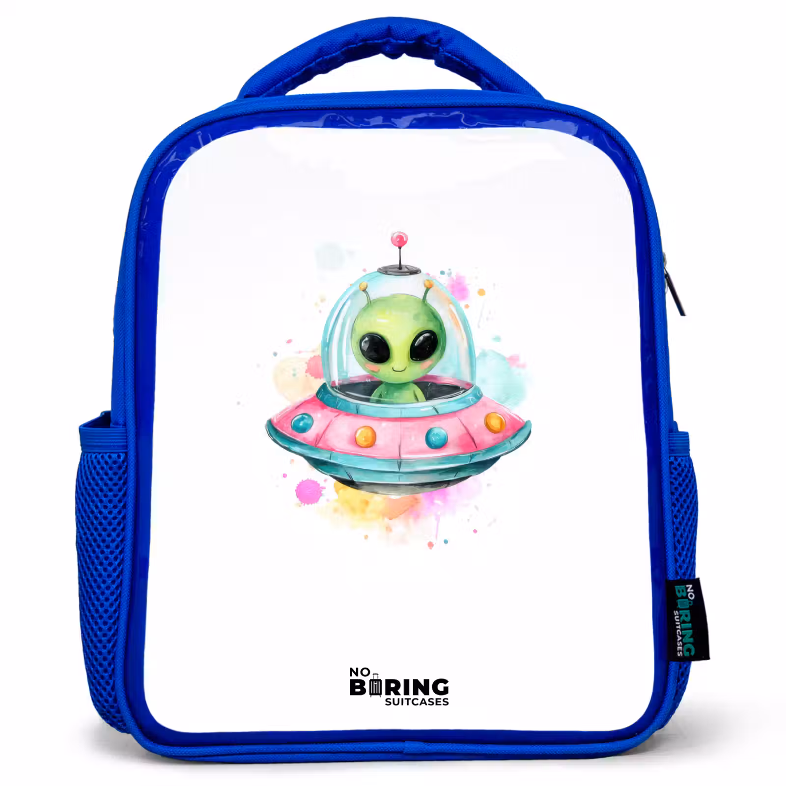 Kids backpack - Blue - Green alien in colorful UFO — 1