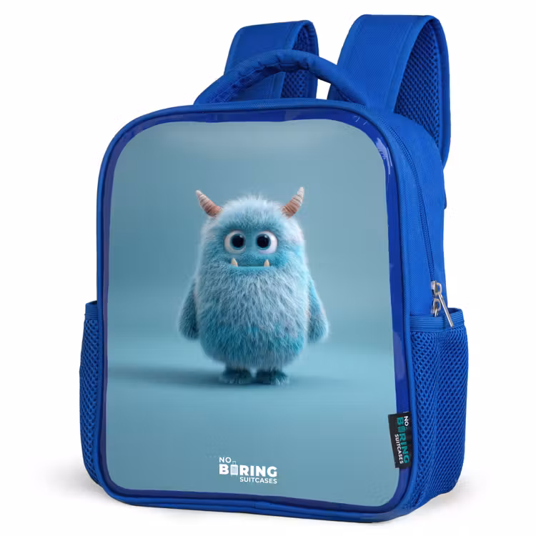 Kids backpack - Blue - Blue fluffy monster with horns — 3