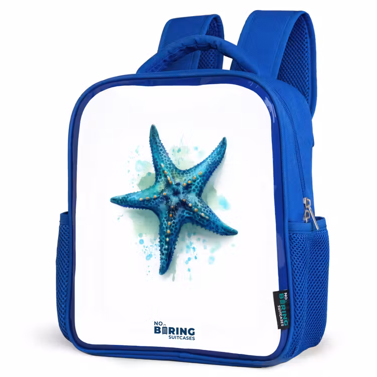 Kids backpack - Blue - Blue Starfish on White Background — 3