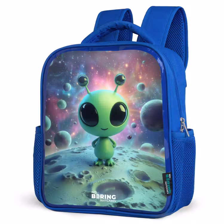 Kids backpack - Blue - Green alien creature on lunar landscape — 3