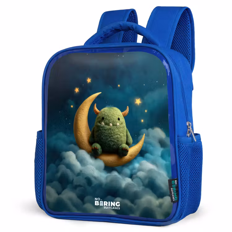 Kids backpack - Blue - Green monster on crescent moon — 3