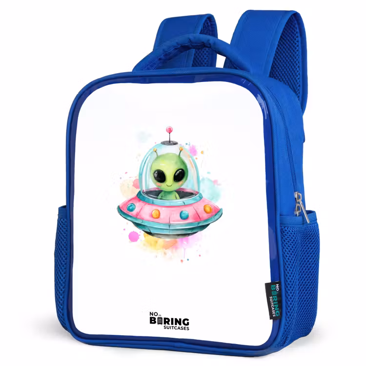 Kids backpack - Blue - Green alien in colorful UFO — 3