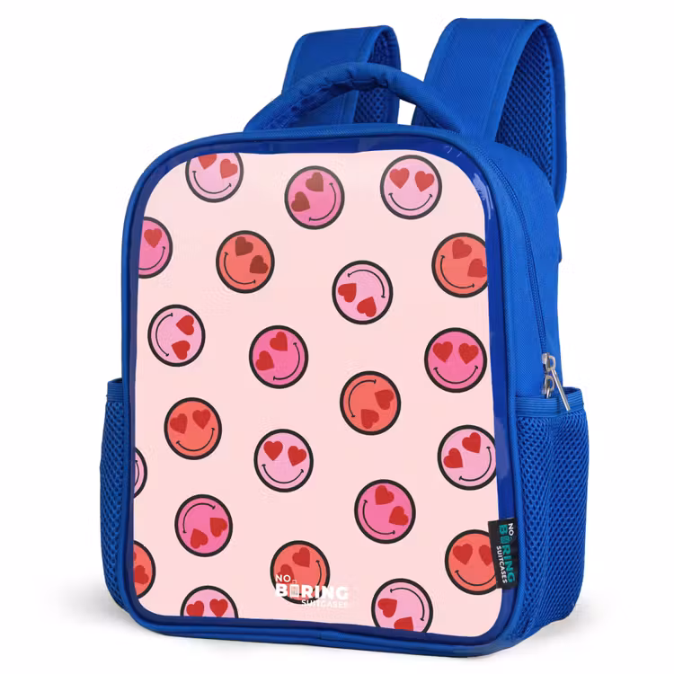 Kids backpack - Blue - Heart - Smiley - Pattern — 3
