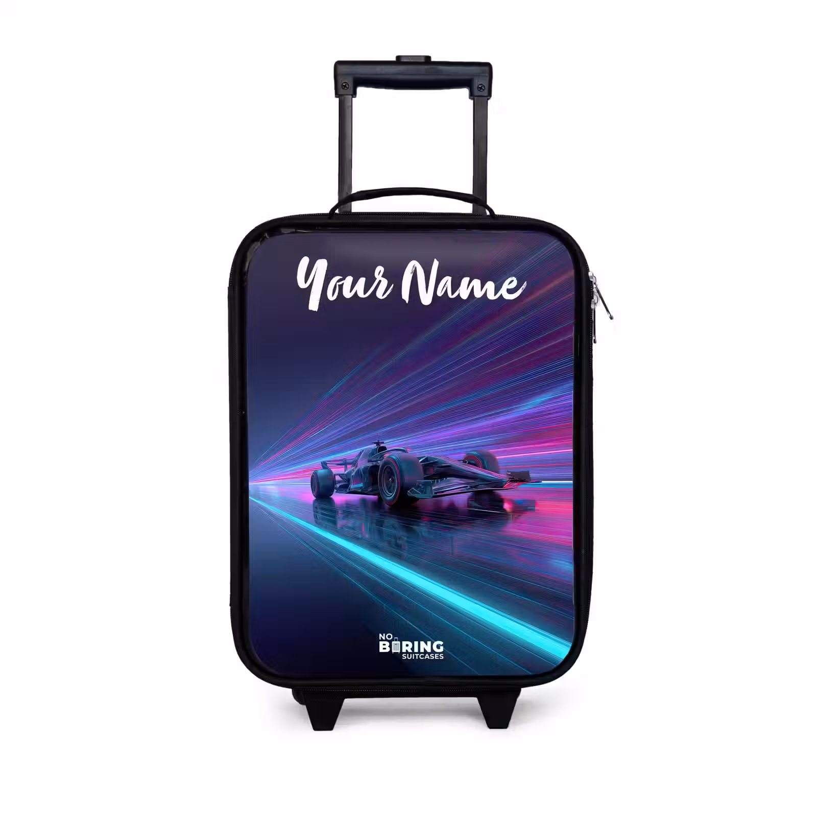 Children's suitcase with name - Light beams - Neon - Racing car - Purple — 1