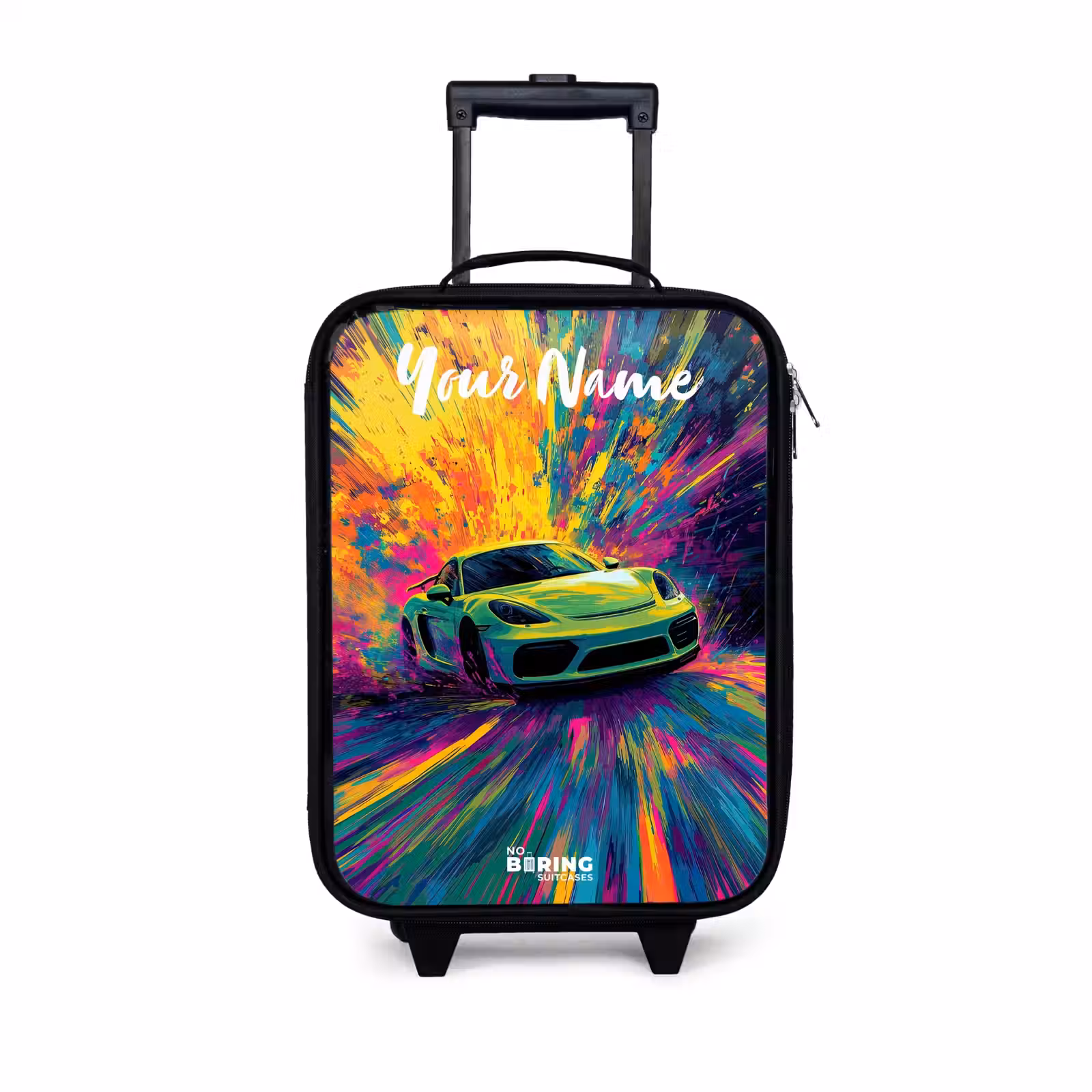 Children's suitcase with name - Sports car - Green - Paint stripes - Colors — 1