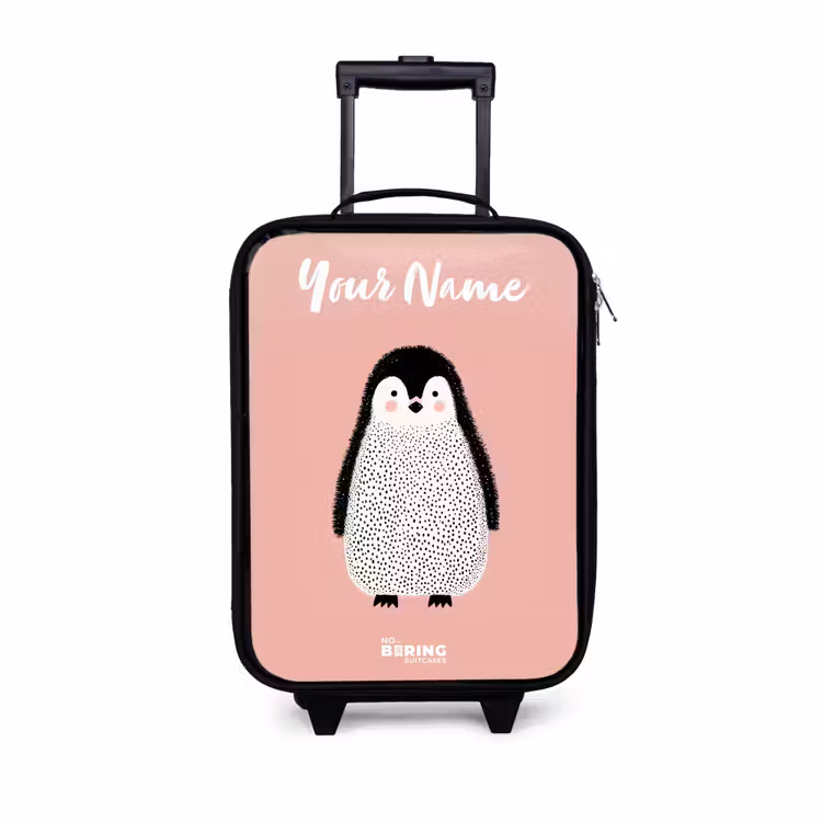 Children's suitcase with name - Penguin - Dots - Pink - Minimalist — 1