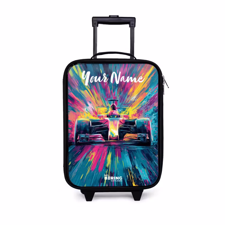 Children's suitcase with name - Race car - Abstract - Stripes - Blue — 1