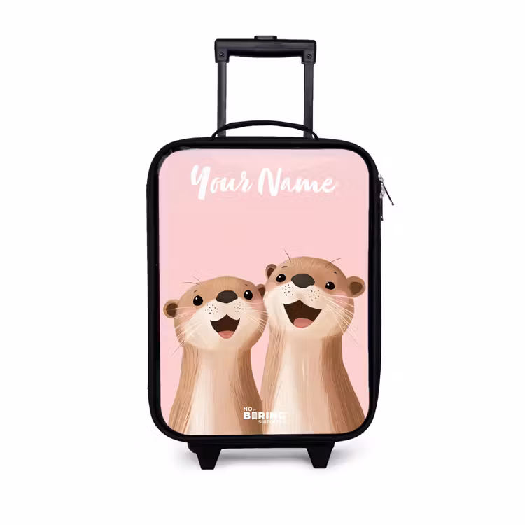 Children's suitcase with name - Smile - Otters - Pink - Illustration — 1