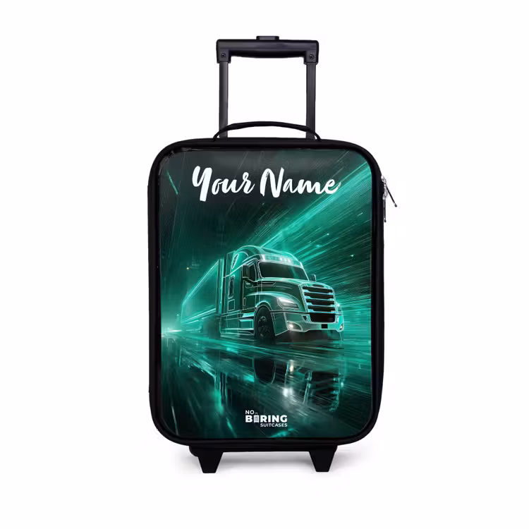 Children's suitcase with name - Truck - City - Green - Neon — 1