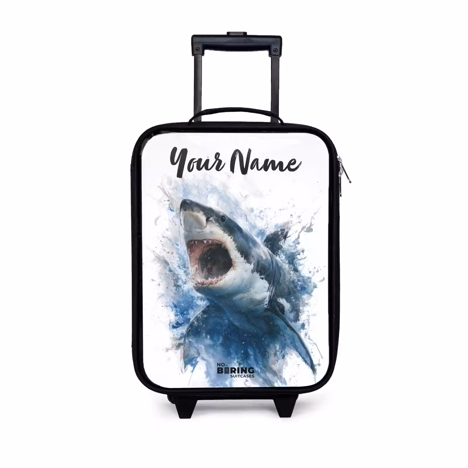 Children's suitcase with name - Attacking shark in watercolor — 1