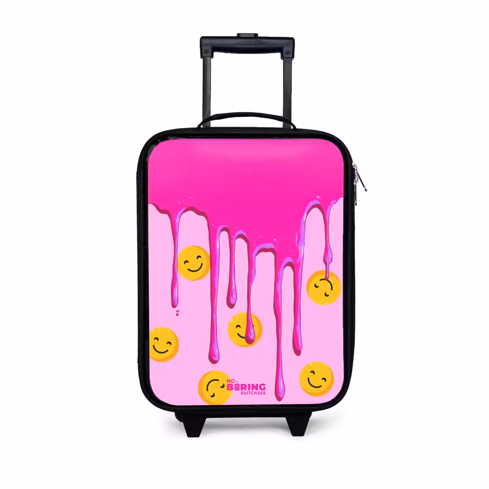 Children's suitcase with name - Paint - Smiley face - Pink — 1