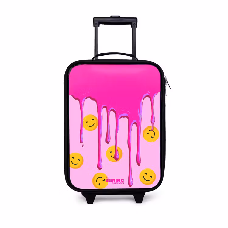 Children's suitcase with name - Paint - Smiley face - Pink — 1