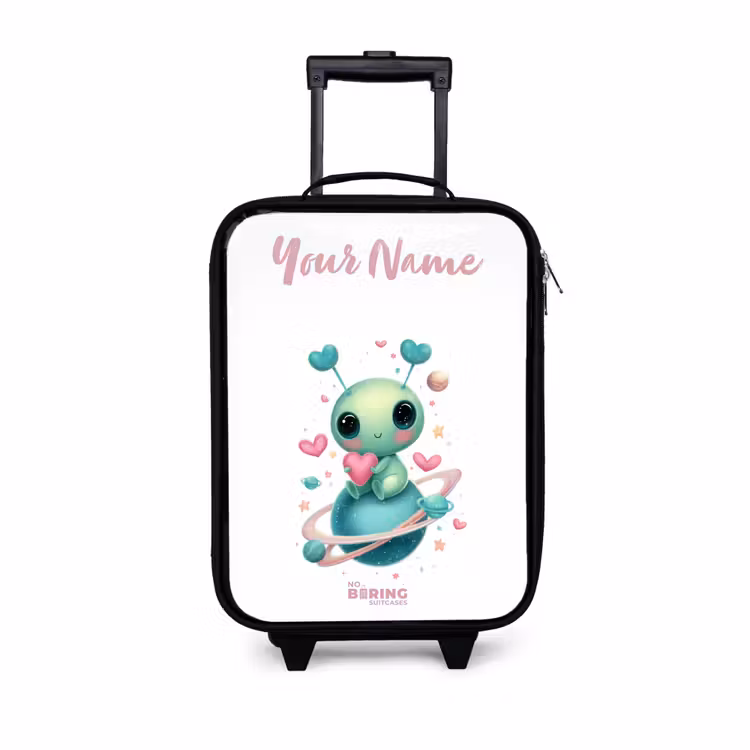 Children's suitcase with name - Sweet alien creature with heart — 1