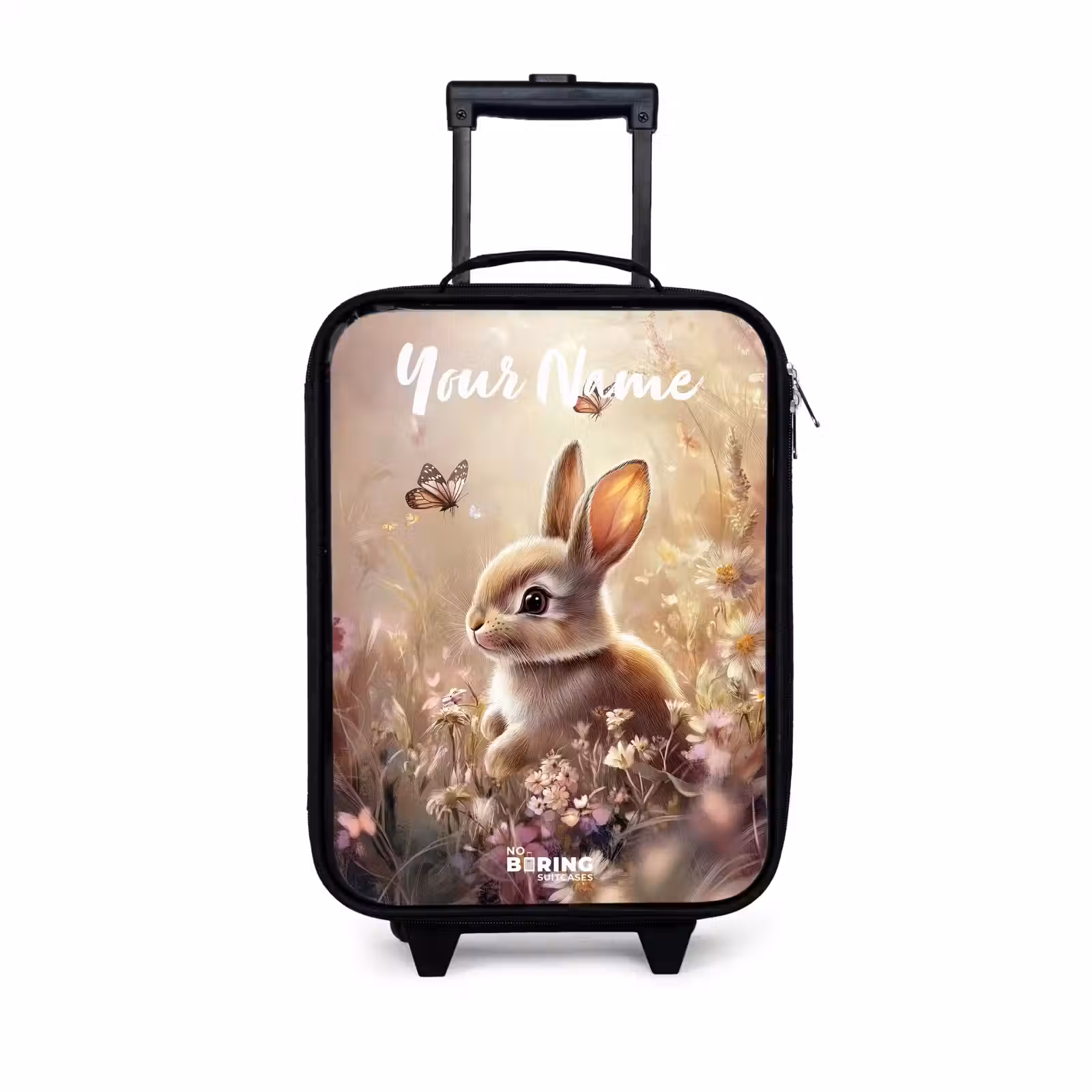 Children's suitcase with name - Bunny - Brown - Flowers - Butterflies — 1