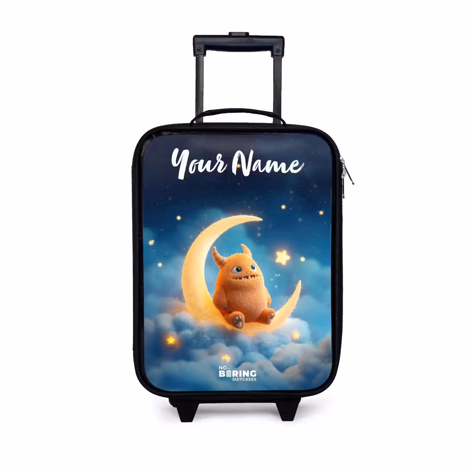 Children's suitcase with name - Orange monster on crescent moon — 1
