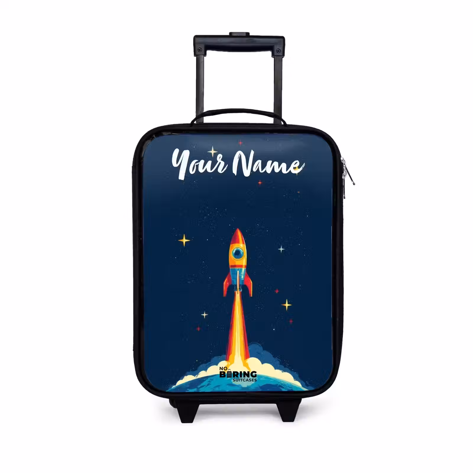 Children's suitcase with name - Planet - Rocket - Stars - Dark blue — 1