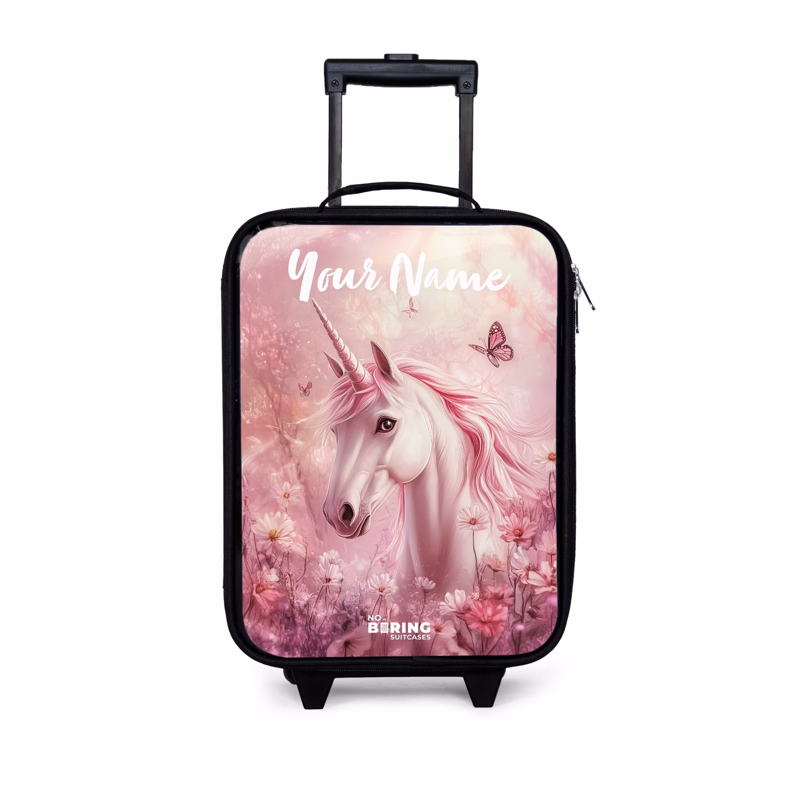 Children's suitcase with name - Unicorn - Pink - Butterfly - Flowers — 1
