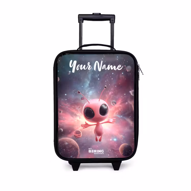 Children's suitcase with name - Pink Alien in Star Nebula — 1