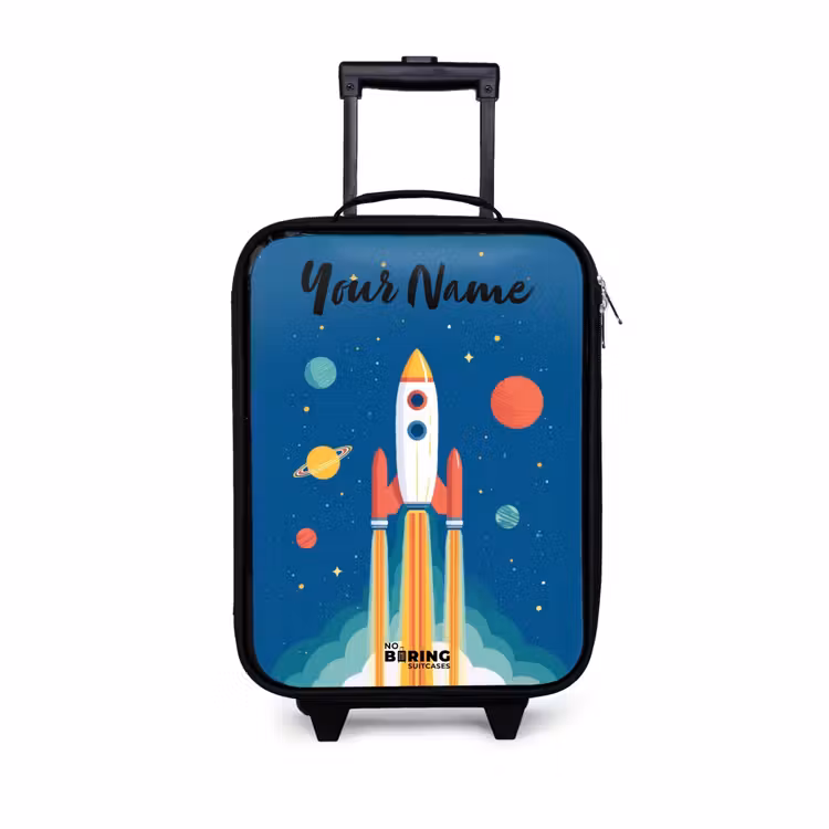 Children's suitcase with name - Rocket - Planet - Stars - Multicolored — 1
