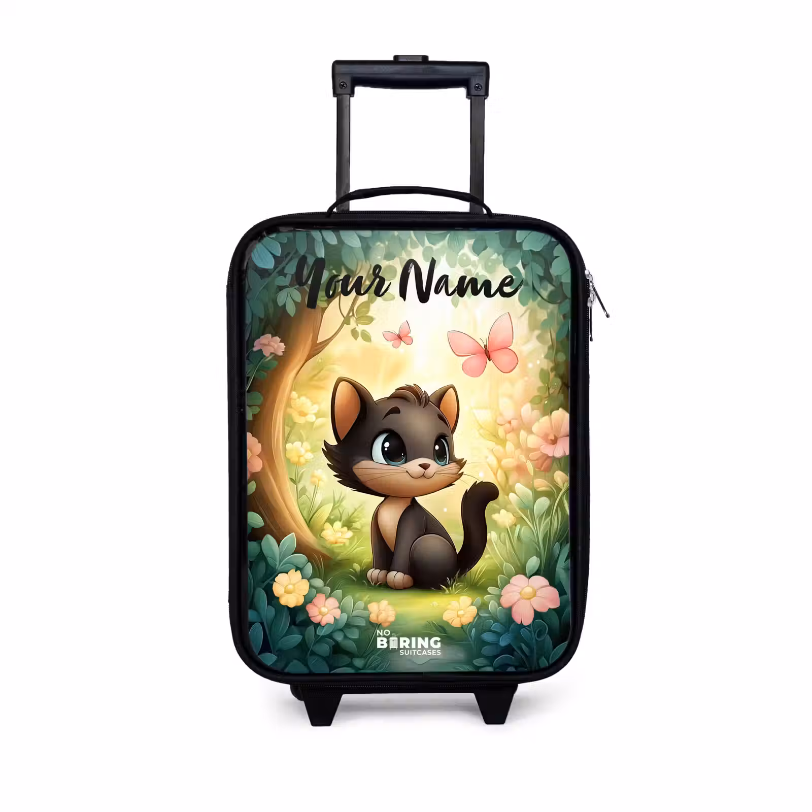 Children's suitcase with name - Cat - Butterfly - Flowers — 1