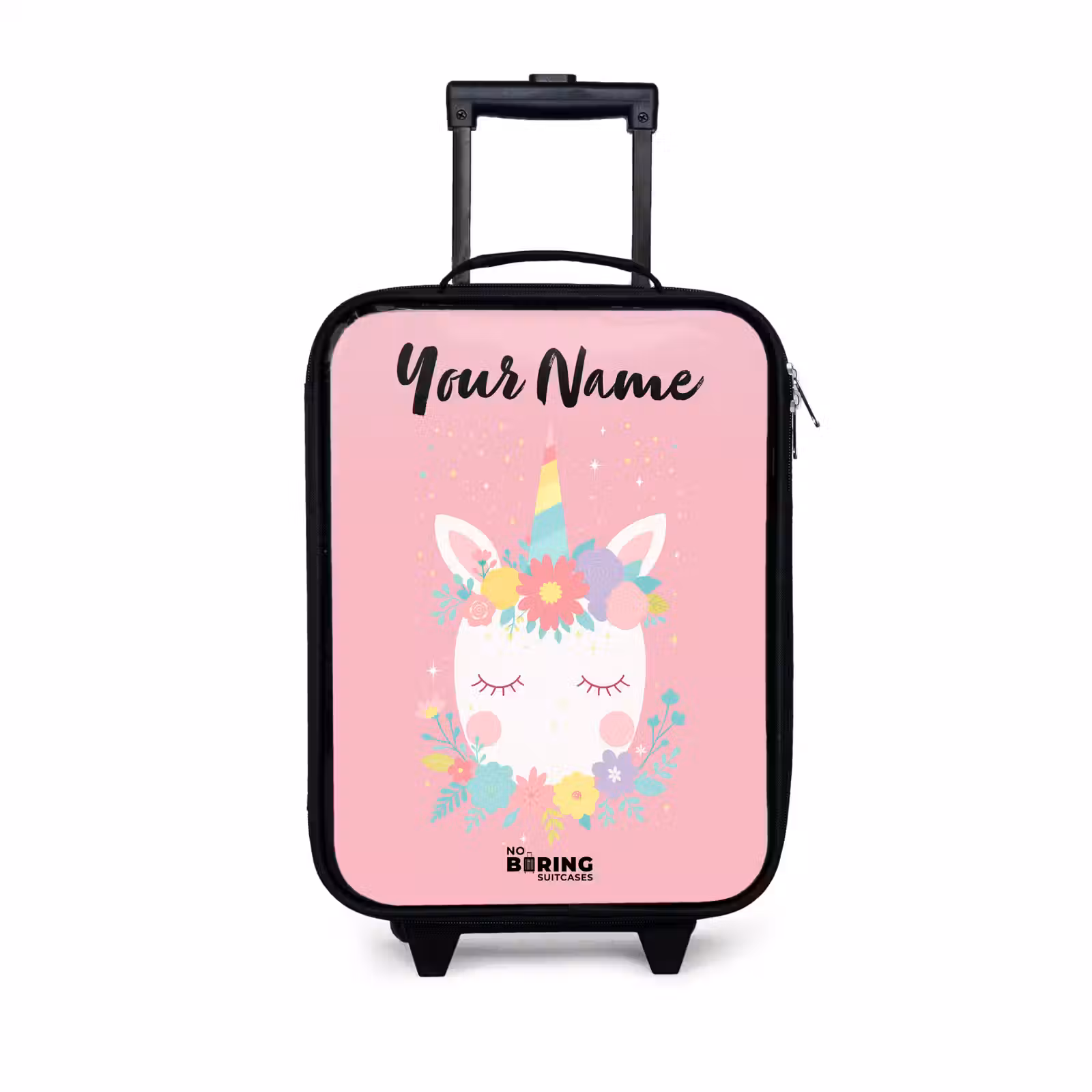 Children's suitcase with name - Unicorn - Flowers - Pink — 1