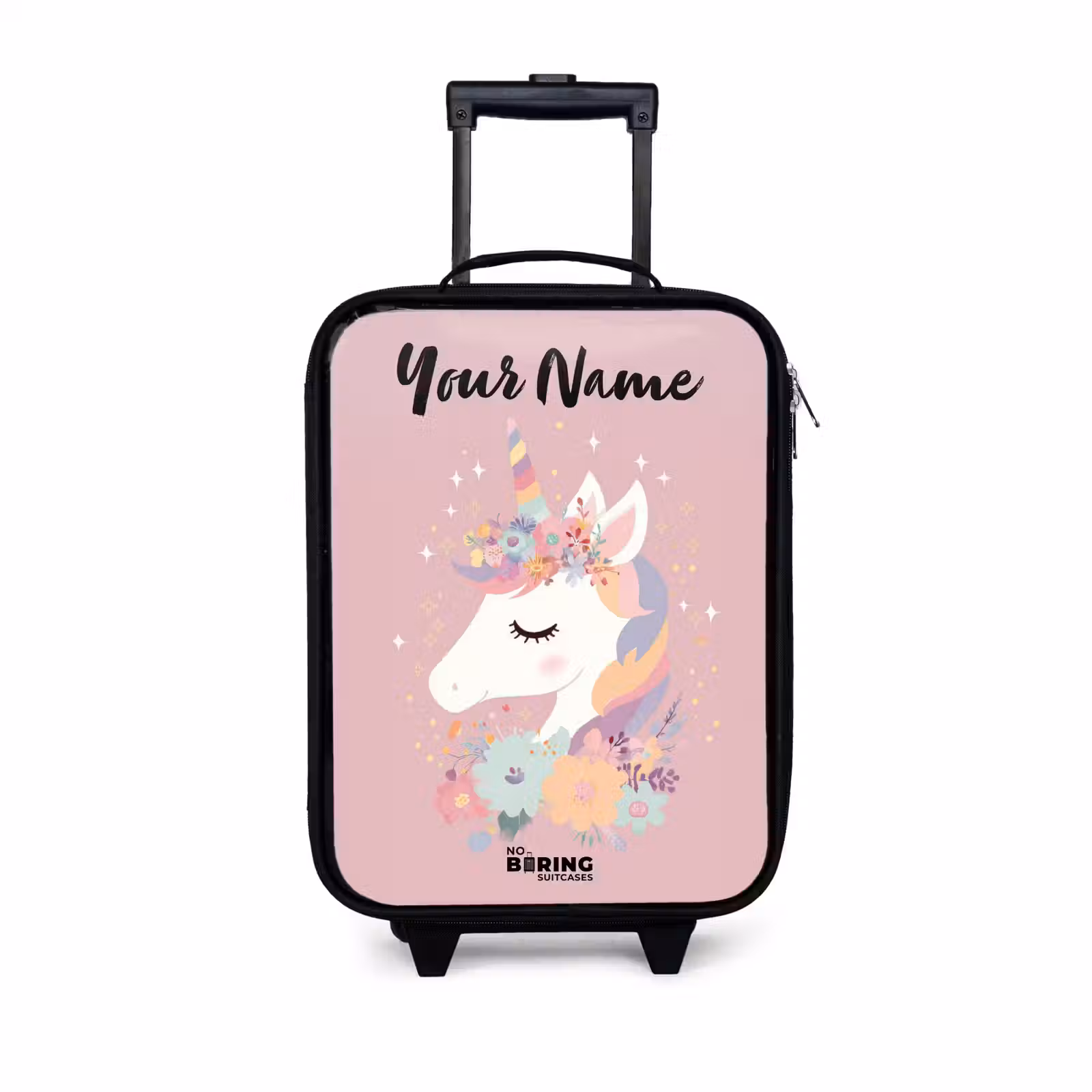 Children's suitcase with name - Unicorn - Pink - Flowers — 1