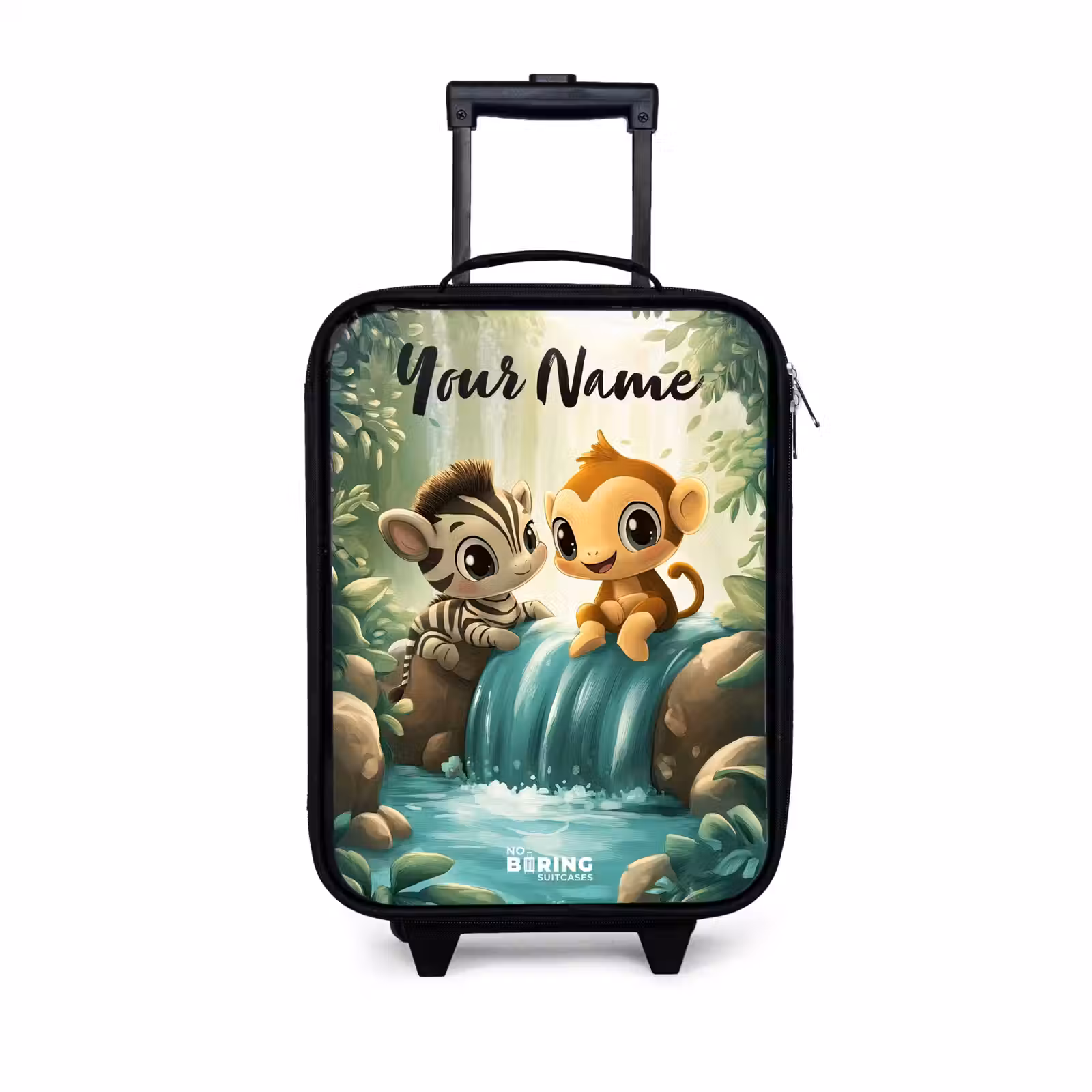 Children's suitcase with name - Zebra - Monkey - Waterfall - Rocks — 1