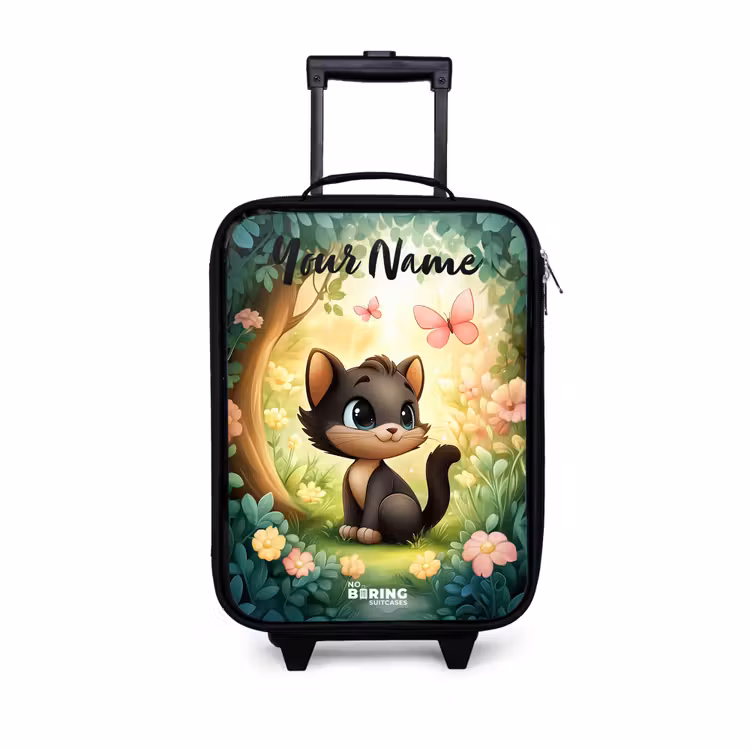Children's suitcase with name - Cat - Butterfly - Flowers — 1