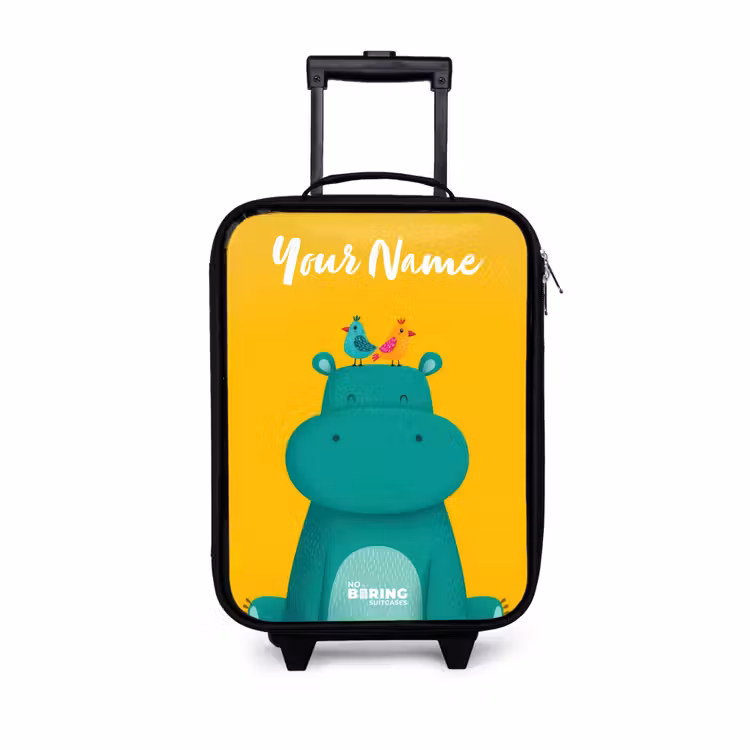 Children's suitcase with name - Hippo - Birds - Yellow — 1