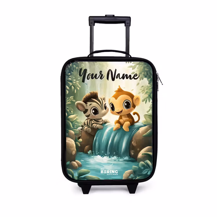 Children's suitcase with name - Zebra - Monkey - Waterfall - Rocks — 1