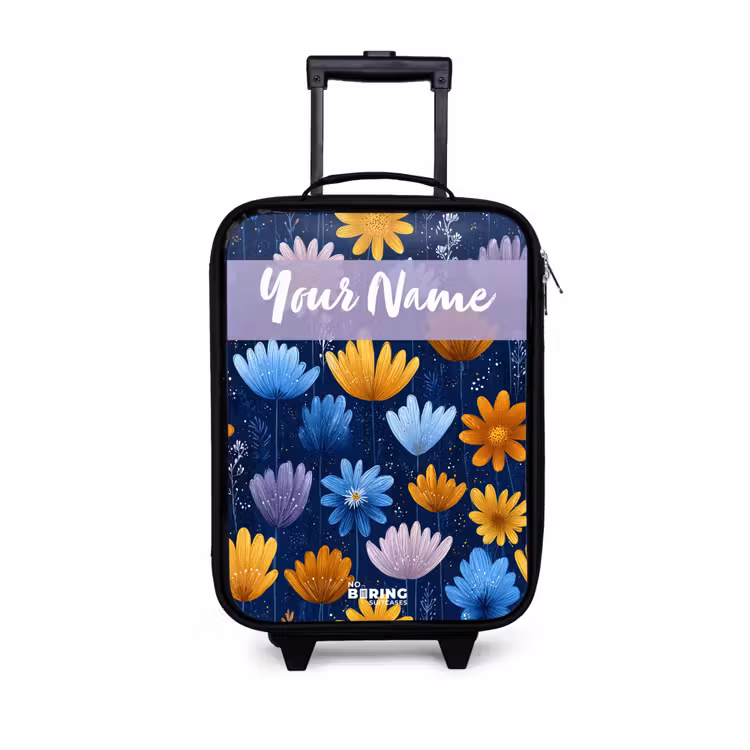 Children's suitcase with name - Flowers - Pattern - Blue — 1