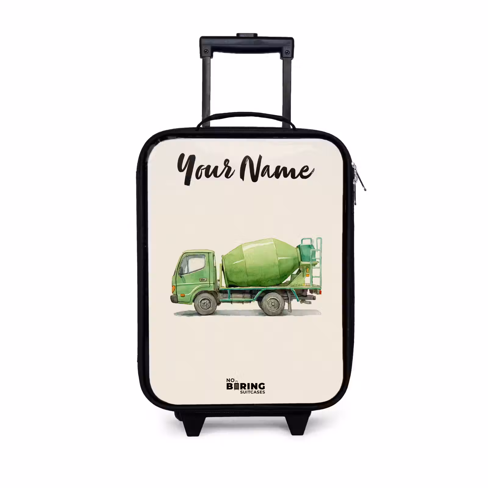 Children's suitcase with name - Concrete mixer - Signed - Green — 1