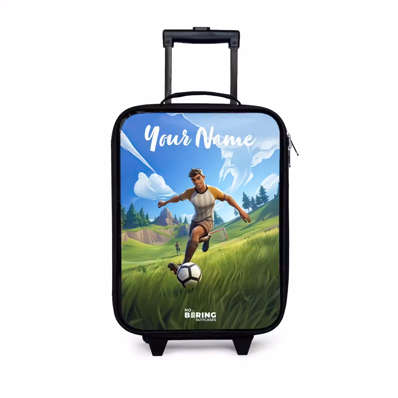 Children's suitcase with name - Soccer player - Grass - Goal - Colorful — 1