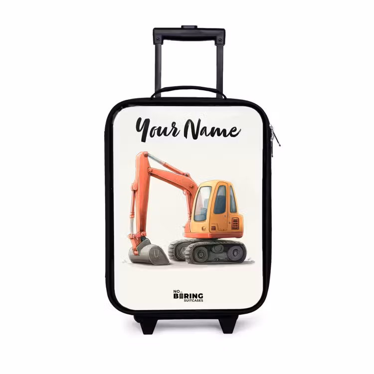 Children's suitcase with name - Excavator - Signed - Orange — 1