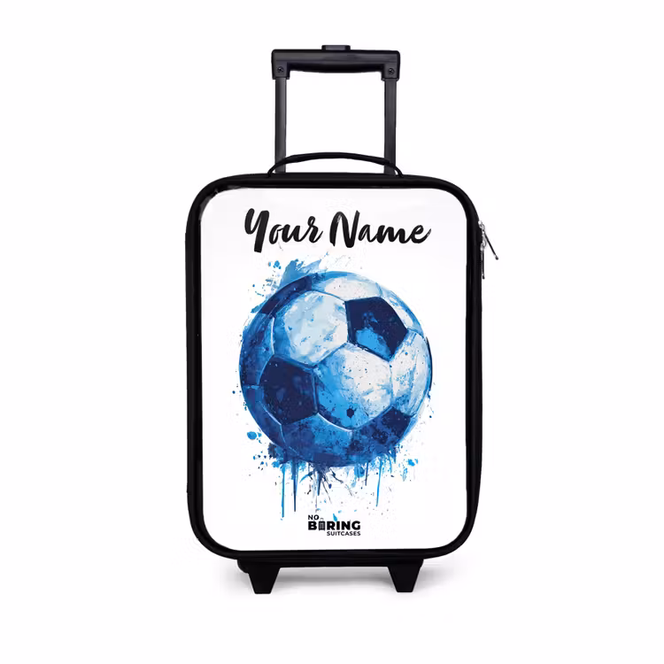 Children's suitcase with name - Soccer vibes - Ink splashes - Blue — 1