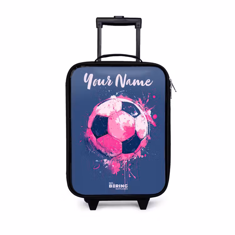 Children's suitcase with name - Soccer vibes - Paint - Pink - Blue — 1