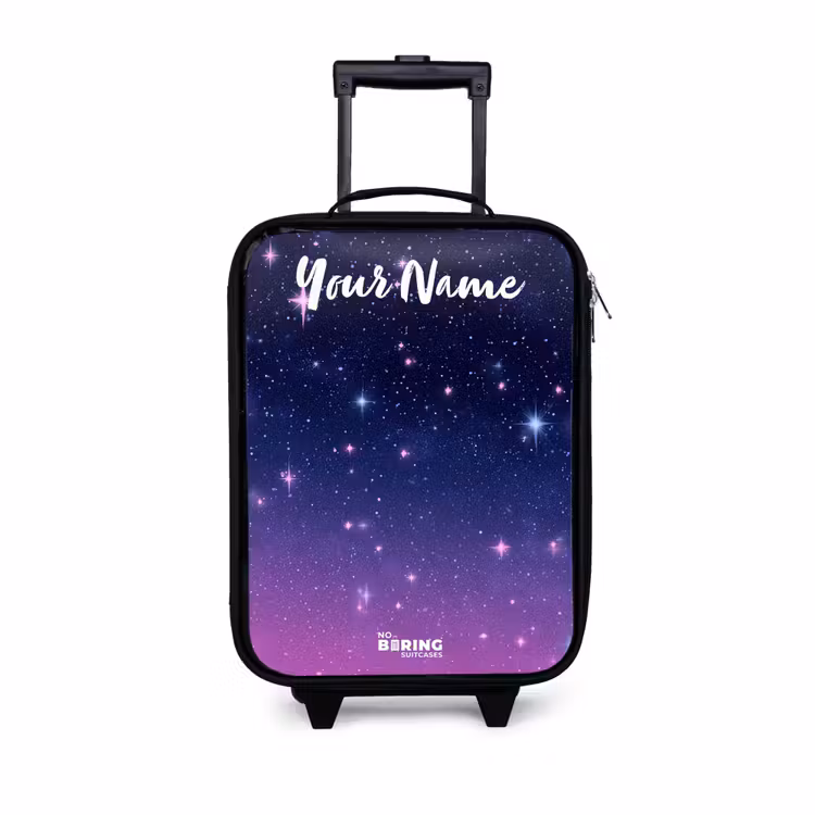 Children's suitcase with name - Stars - Galaxy - Blue - Pink — 1