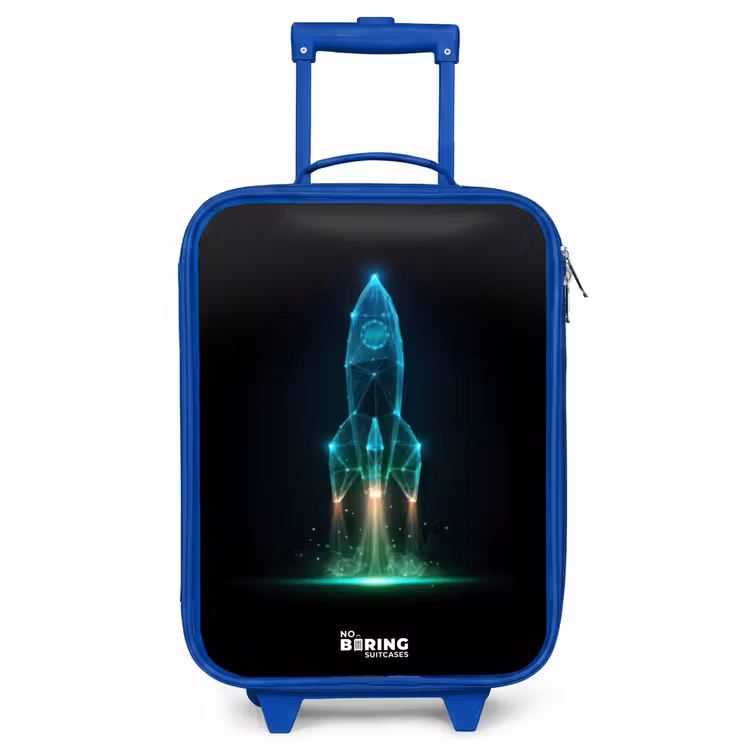 Children's suitcase - Blue - Launching rocket in neon style — 1