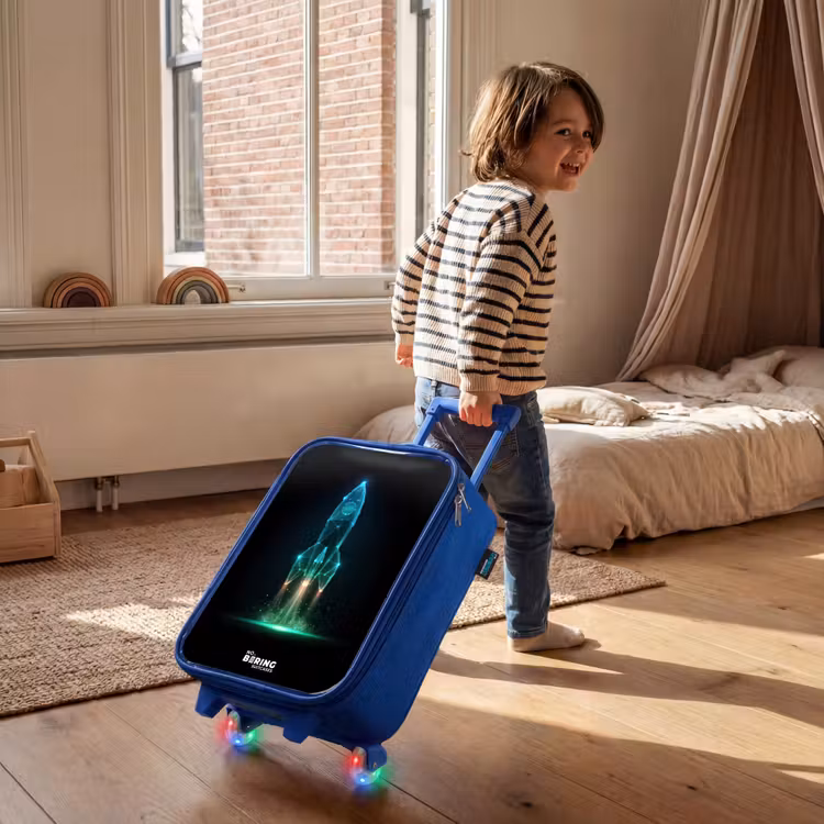 Children's suitcase - Blue - Launching rocket in neon style — 2