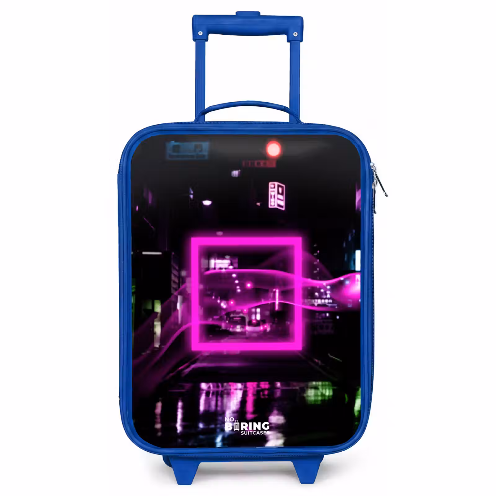 Children's suitcase - Blue - Bright pink square above a wet street — 1